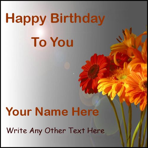 Write name on birthday wishes flower greeting card image
